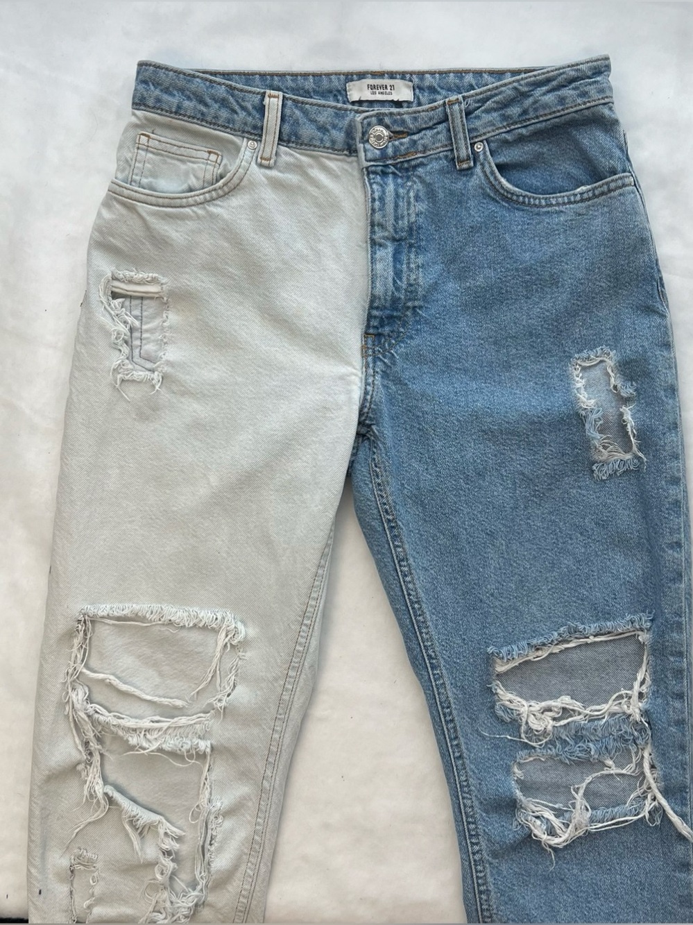 Two Tone Distressed Jeans Size 27 Blue White Y2K Split Leg Ankle & Cropped Indie